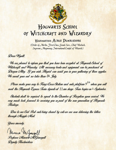Personalized Acceptance Letter Hogwarts School of Witchcraft and ...