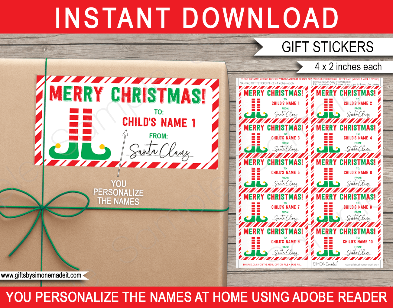 Christmas Gift Labels Template (Elf) - red &  green