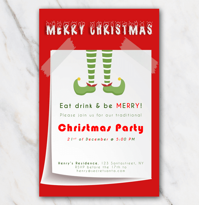 FREE | Printable Christmas Party Invitation | with Christmas Elf boots