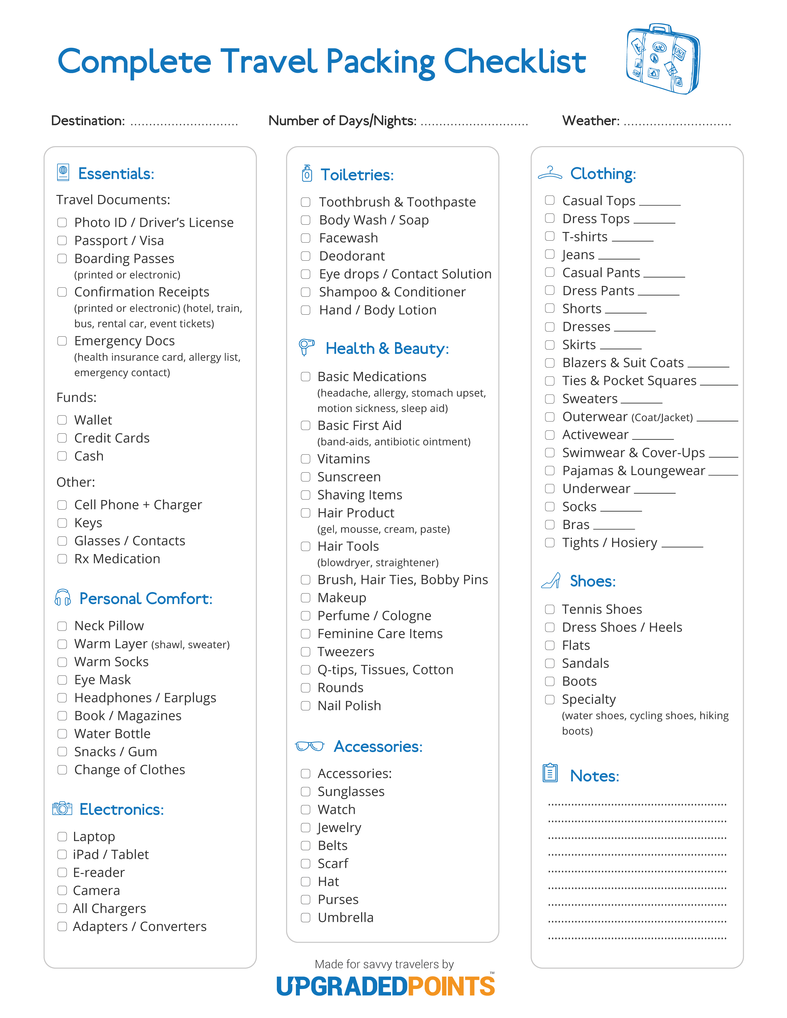 printable holiday packing list 2017