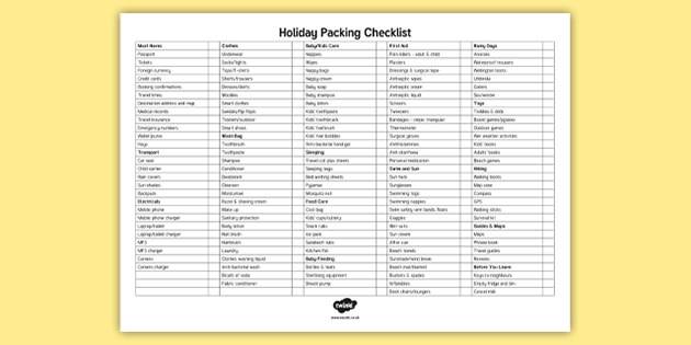 Holiday Packing List Template | Primary Learning Resources