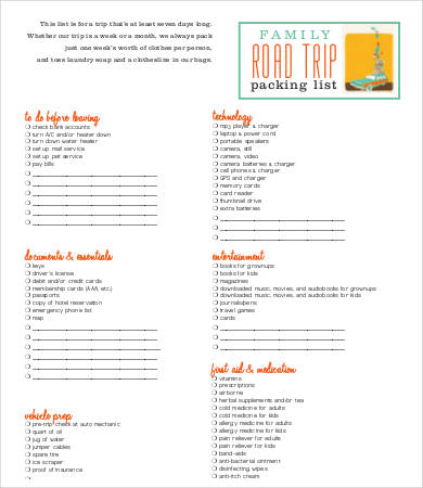 Packing Lists For Vacation - 9+Free Word, PDF Documents Download
