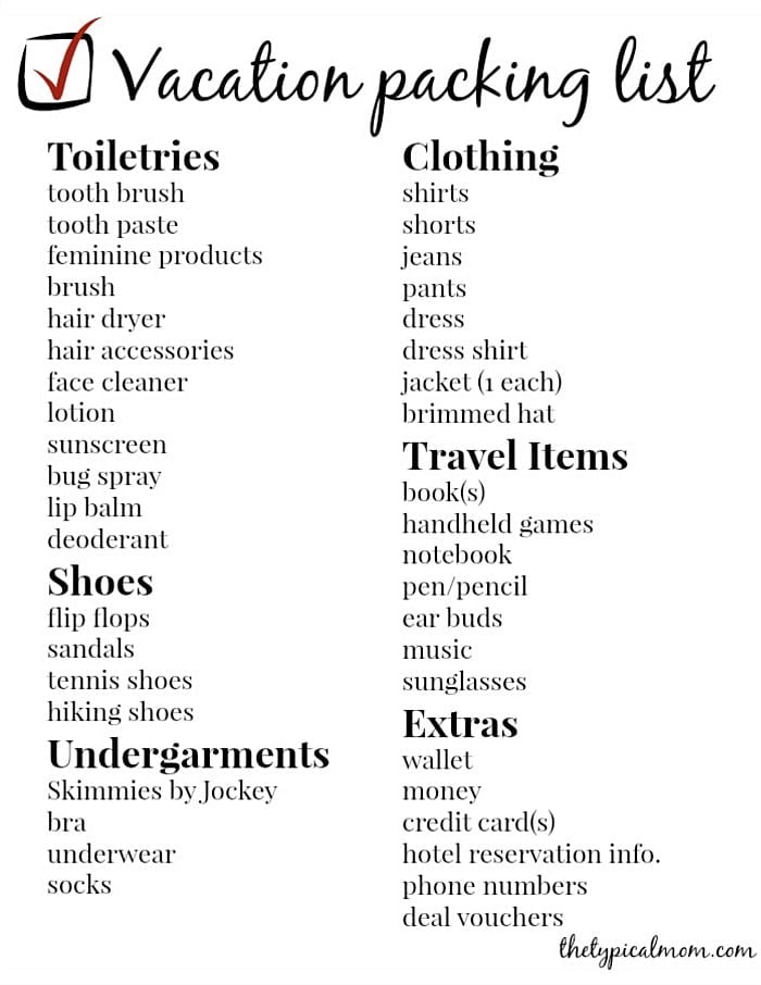 printable holiday packing list 2017