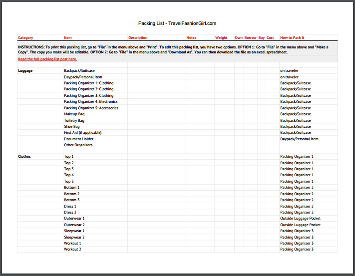 Packing List (and Printable Travel Checklist)