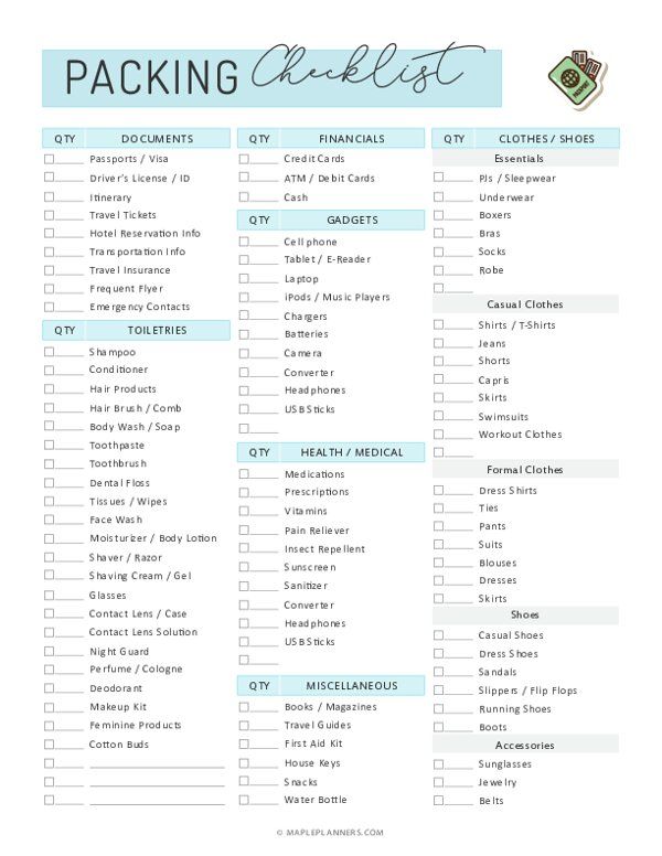 printable holiday packing list 2017