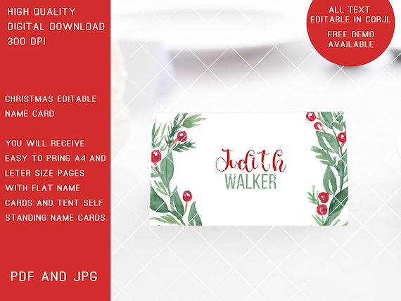 Editable Printable Christmas Place Card Instant Digital Download ...