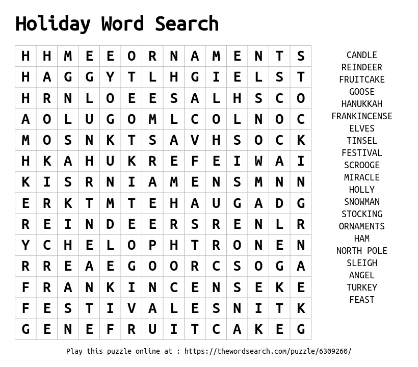 Download Word Search on Holiday Word Search