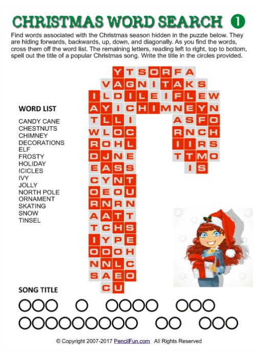 Unique Christmas Word Search Puzzles by Pencil Fun
