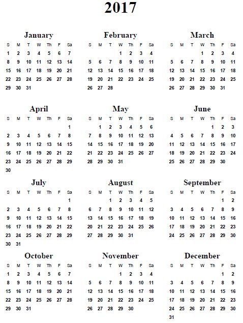 2017 Yearly Calendar Template - 7 Free PDF Printables | Printablee
