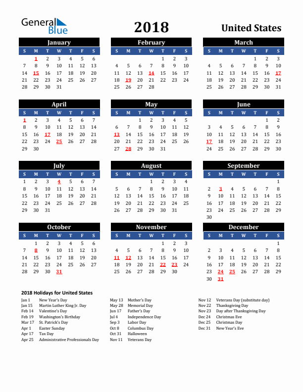 printable holiday schedule 2018