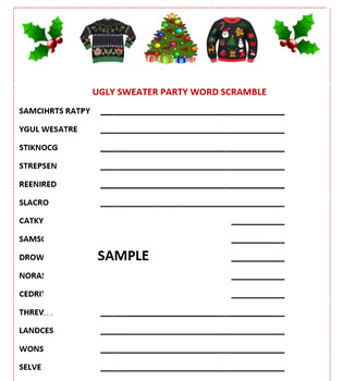 Ugly Sweater Party Christmas Word Scramble Game- Holiday Fun! Printable