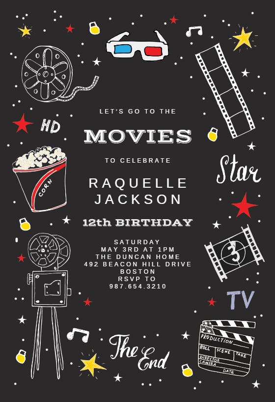 Hollywood movies - Birthday Invitation Template (Free) | Greetings ...