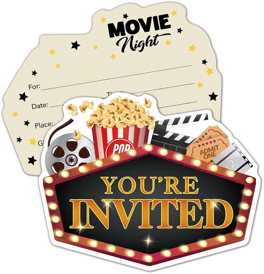 RZHV 15 Pcs Movie Popcorn Party Invitations with Envelopes for ...