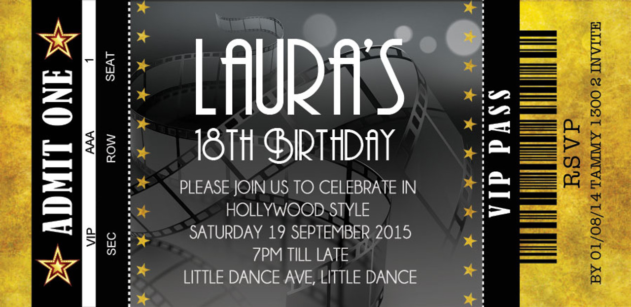 Personalised Hollywood Ticket Party Invitation | Movie Night Or ...