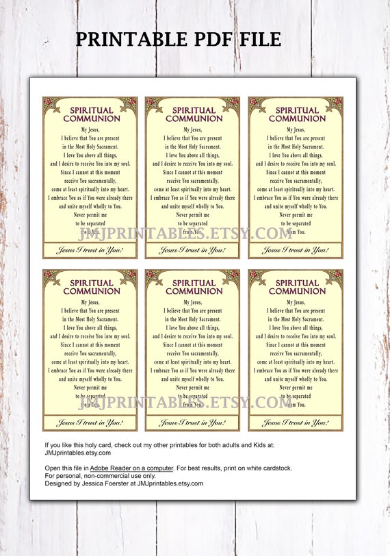 Spiritual Communion Prayer PRINTABLE, Digital PDF Prayer Card ...