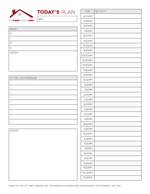 printable homeschool planner