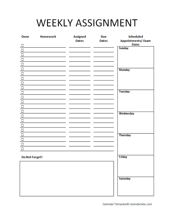 printable homework planner