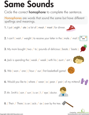 printable homonyms worksheet 2nd grade