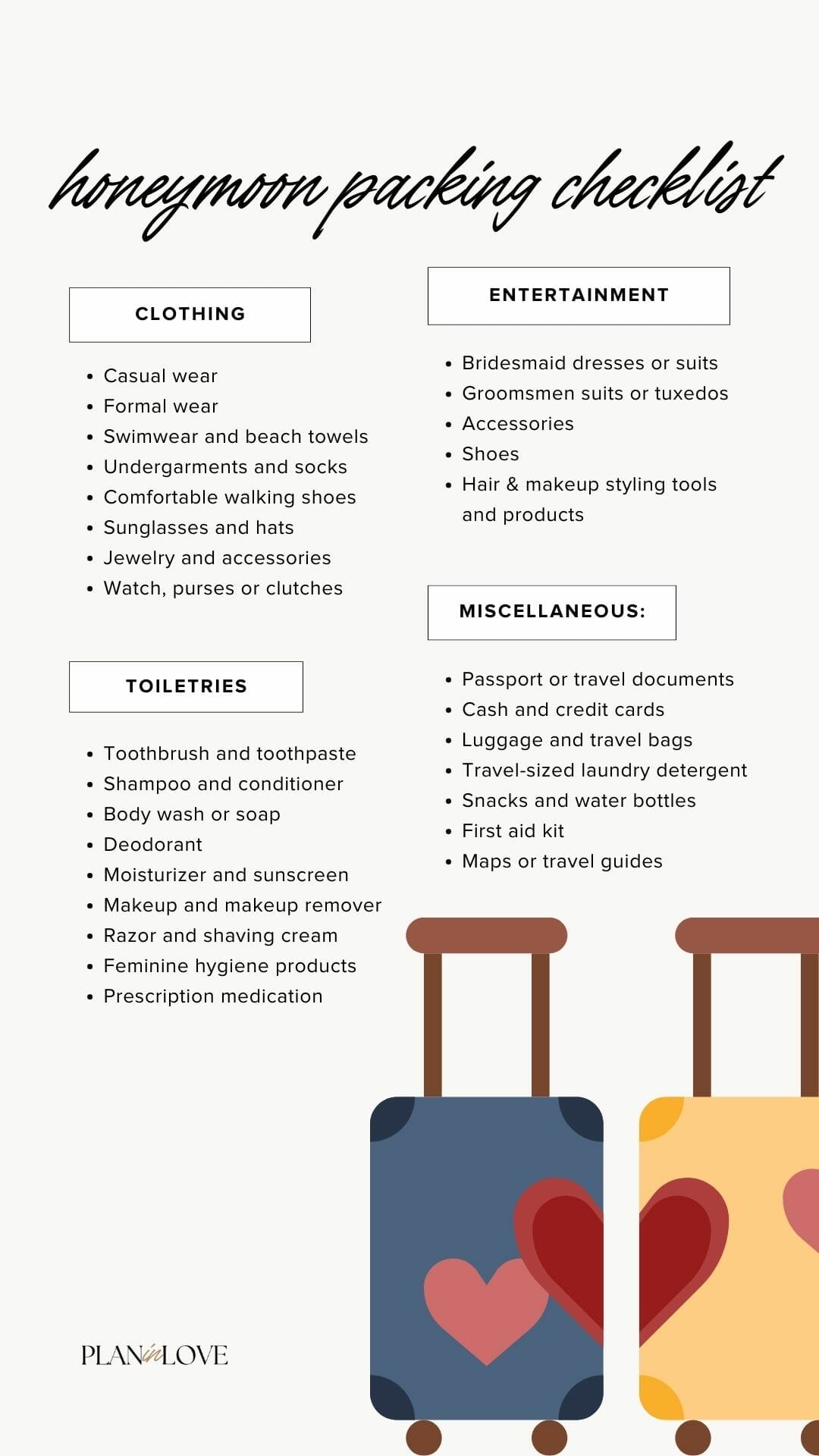 The Ultimate Honeymoon Packing Checklist - Plan In Love