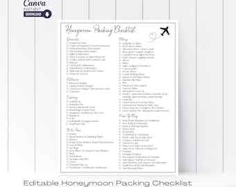 Editable Honeymoon Packing List Template, Printable Honeymoon ...