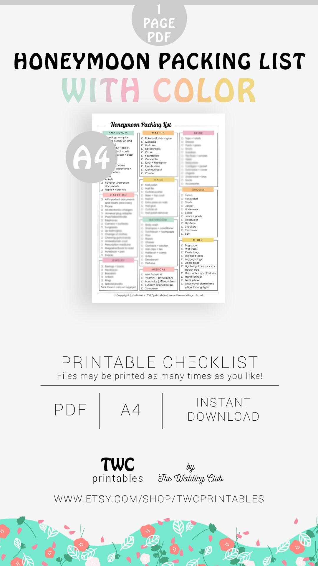 Honeymoon Packing List Printable Checklist, Honeymoon Checklist ...