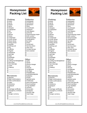 printable honeymoon packing list