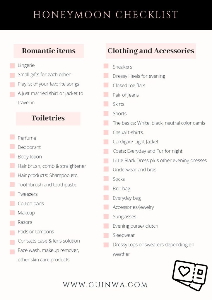 printable honeymoon packing list