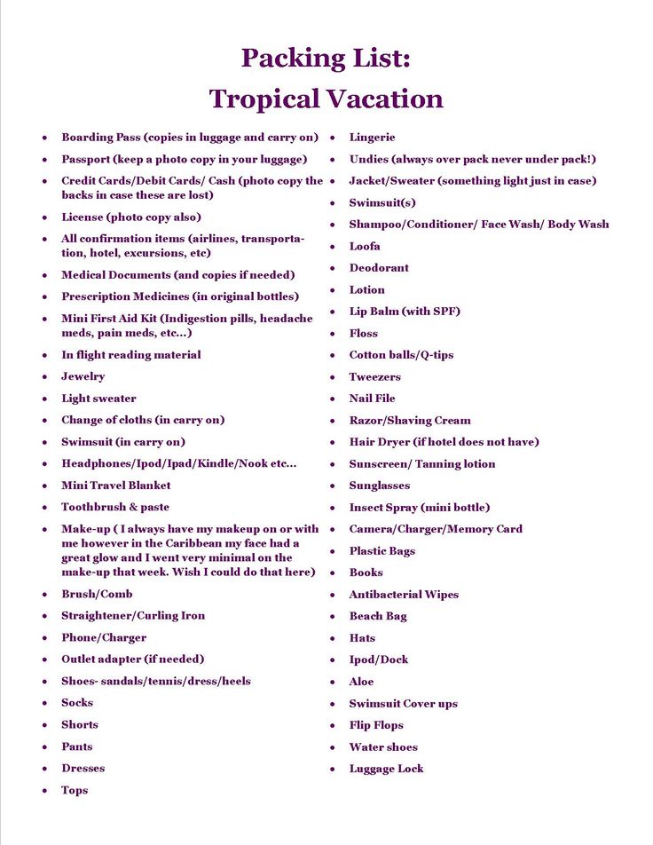 printable honeymoon packing list