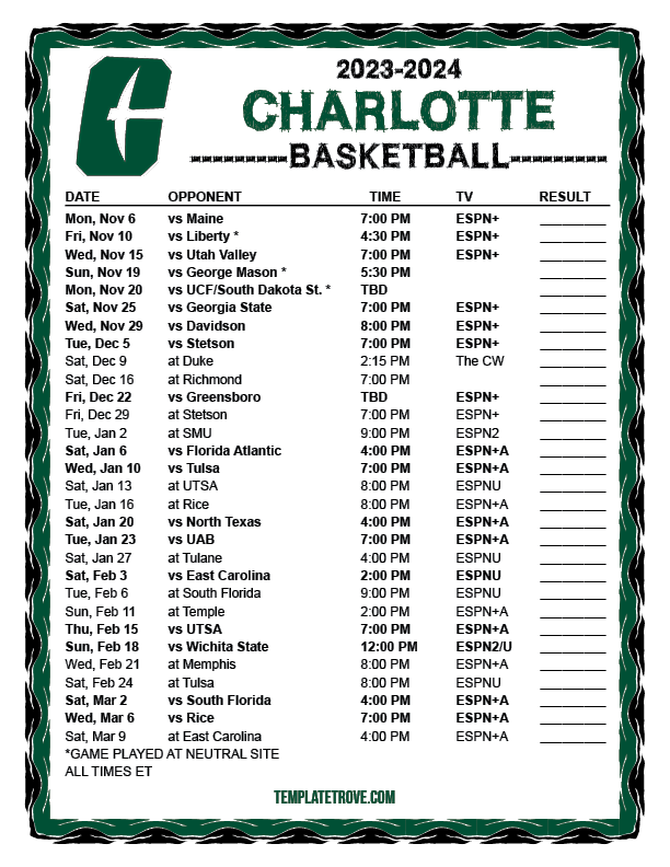 Athletic Department Announces Mens Basketball Schedule -