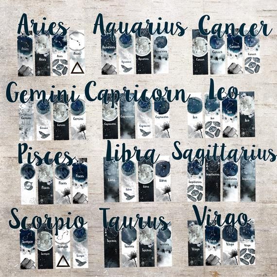 Zodiac Bookmarks, Instant Download Set of 48 Printable Zodiac ...