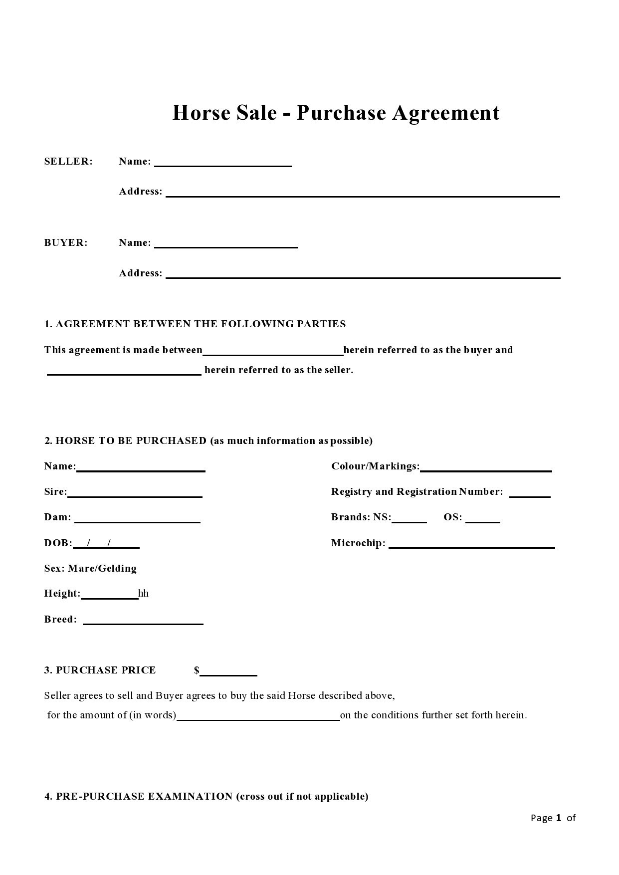 42 Printable Horse Bill of Sale Forms [&  Templates] ᐅ TemplateLab
