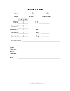 Horse Bill Of Sale Template