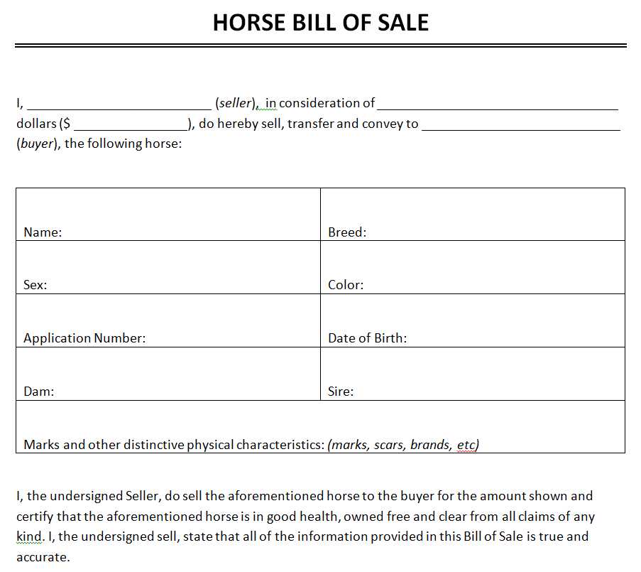 printable horse bill of sale form