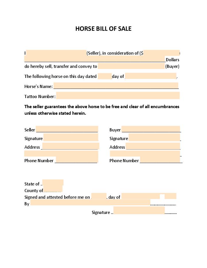 printable horse bill of sale form