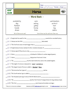 Differentiated Worksheet, Quiz, Ans for Eyewitness * - Horse