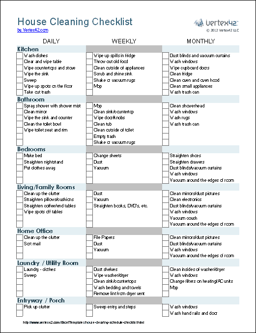 printable house cleaning checklist template