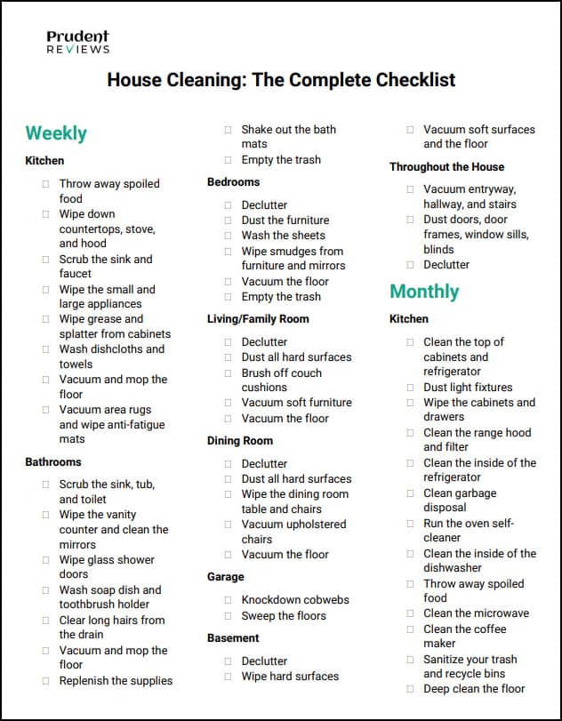 House Cleaning Checklist (Printable PDF) - Prudent Reviews