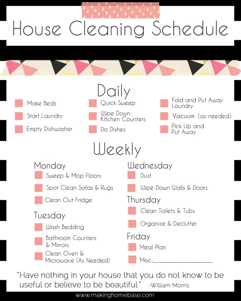 printable house cleaning schedule template