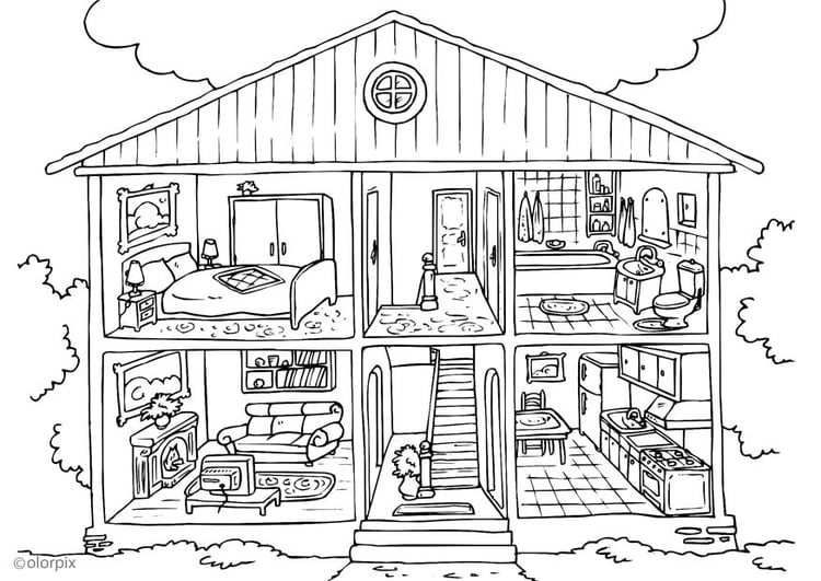 Coloring Page house - interior - free printable coloring pages ...