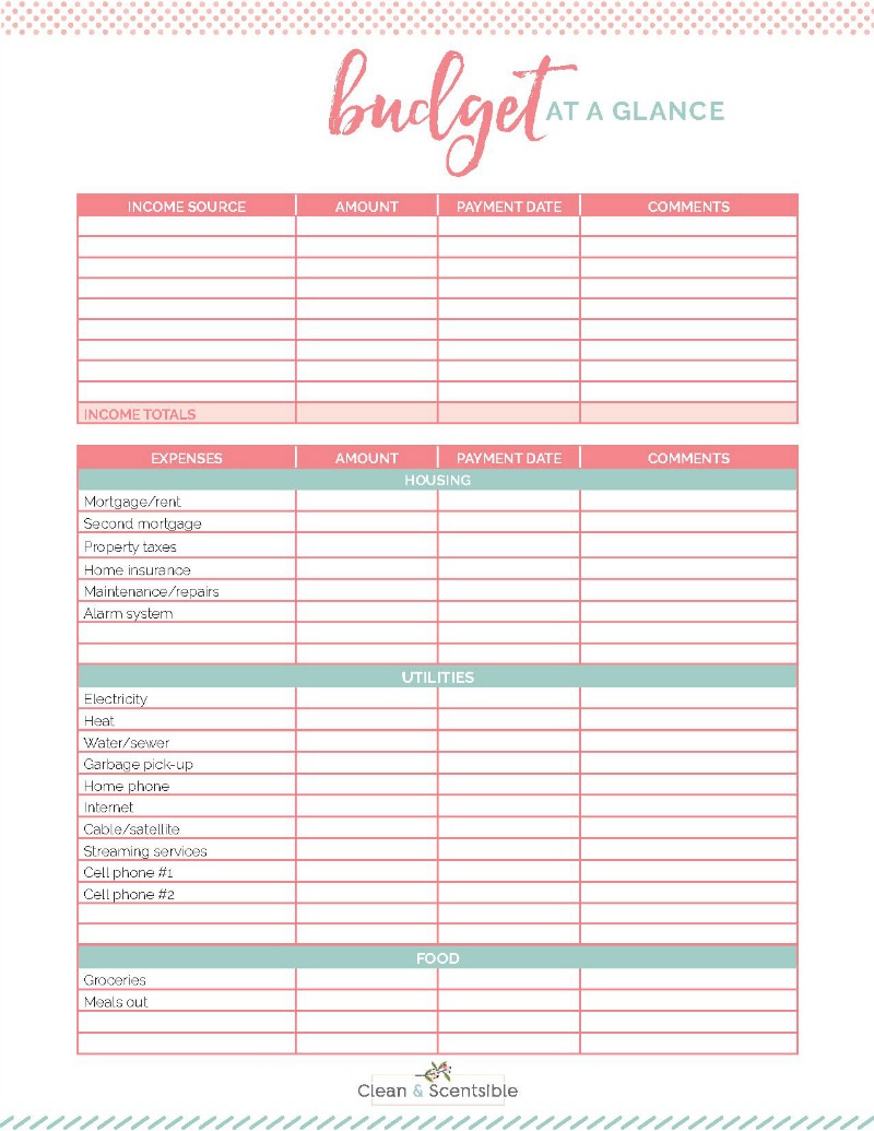 printable household budget worksheet