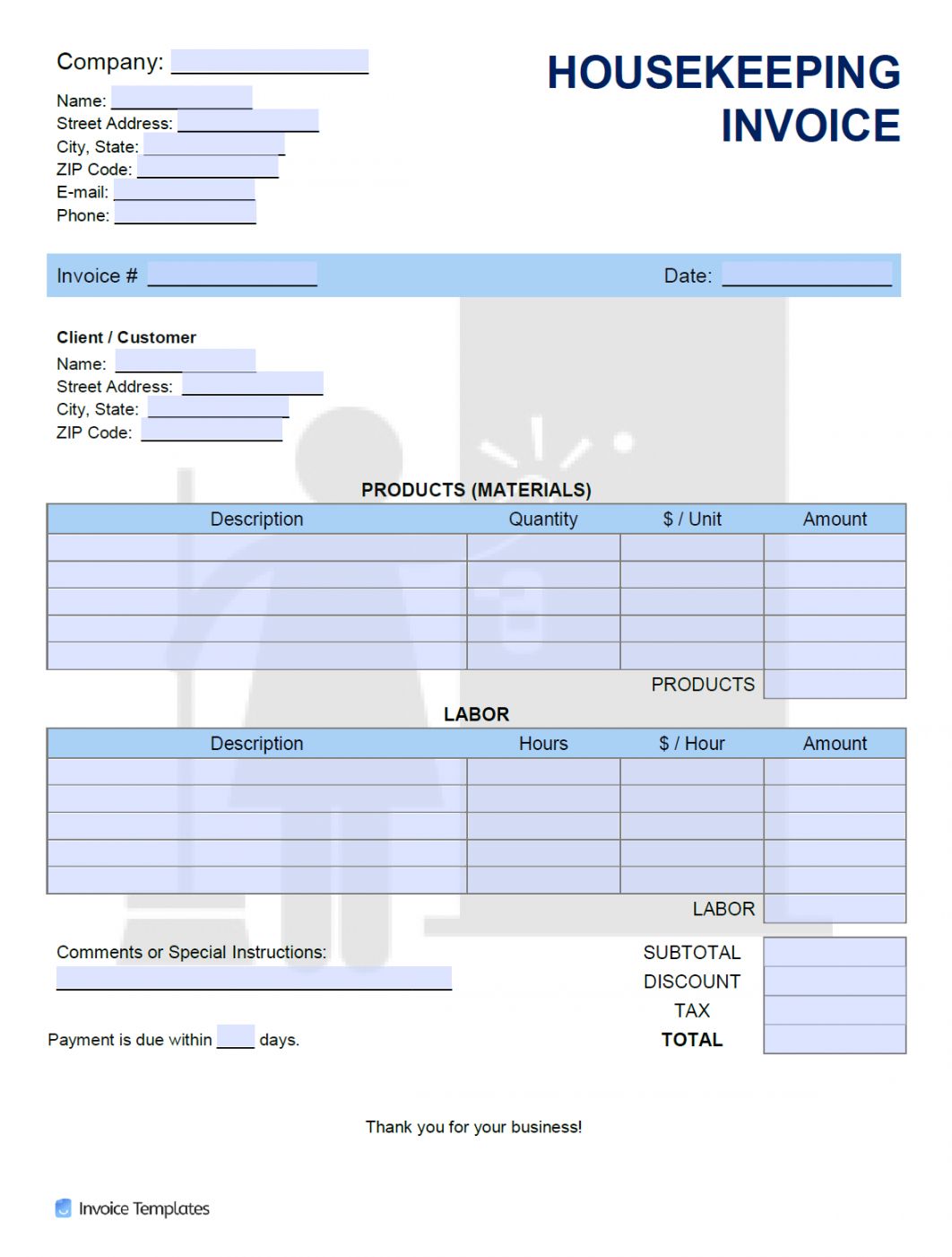 printable housekeeping receipt