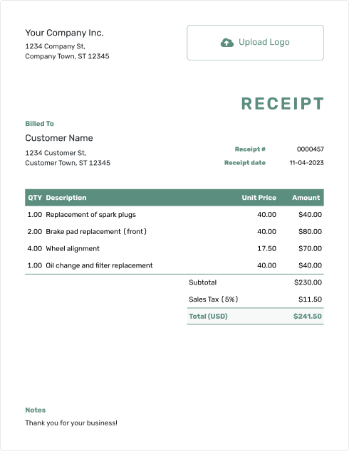 printable housekeeping receipt