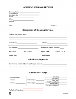 Free House Cleaning (Housekeeping) Receipt Template - PDF | Word ...