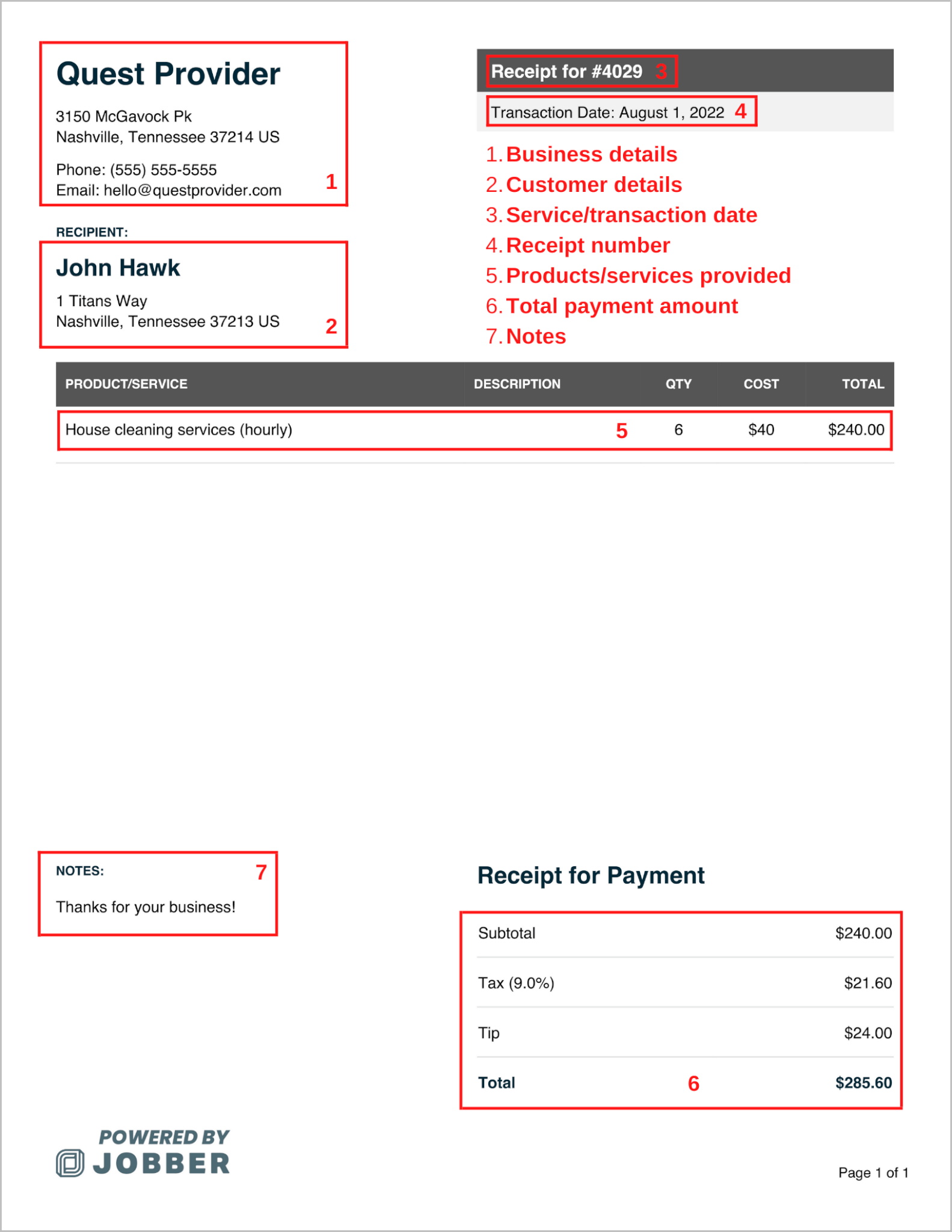 Free Cleaning Receipt Template | Edit &  Download | Jobber