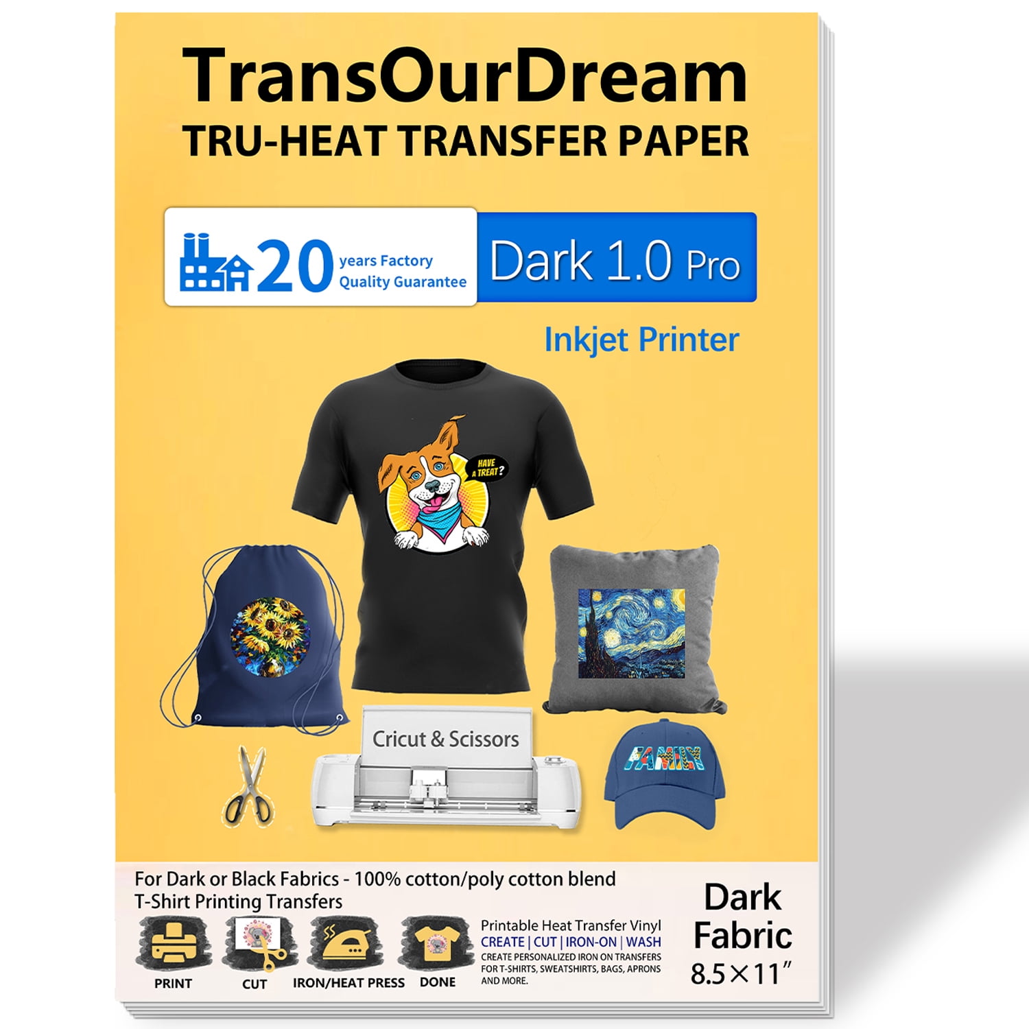 Iron on Heat Transfer Paper for Light T Shirts (20 Sheets 8.5x11 ...