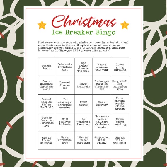 Printable Christmas Party Ice Breaker Game Human Bingo Cards Get ...