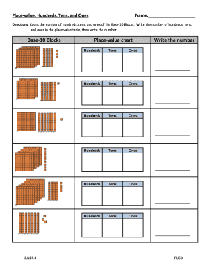 printable hundreds tens and ones chart