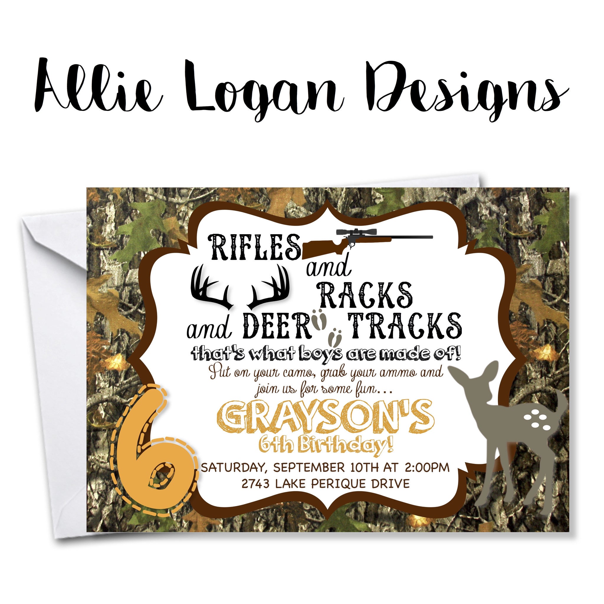 Camo &  Ammo Hunting Birthday Invitation | Allie Logan Designs