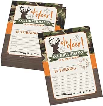 Amazon.com : Hadley Designs 25 Oh Deer Hunting Birthday Invitations For  Boys Hunting Birthday Party Supplies - Camo Birthday Party Invitations,  Deer ...