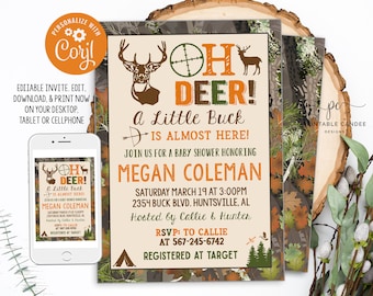 Hunting Baby Shower Invitation Camo Deer Invite Baby Boy Theme ...